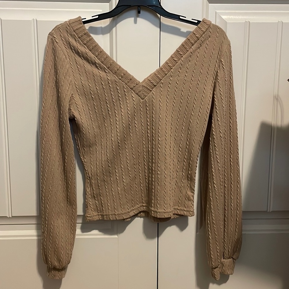 V-neck front and back, long sleeve shirt